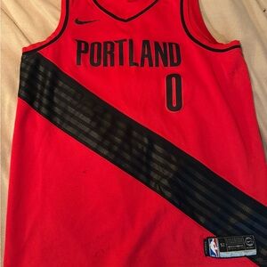 Authentic Nike Portland blazers Damien Lillard 0 Red and Black Jersey
